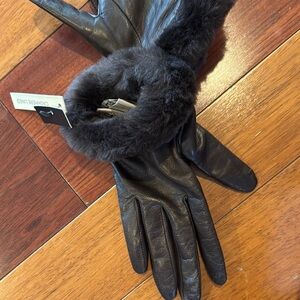 Coach Black Leather Gloves with Fur Trim